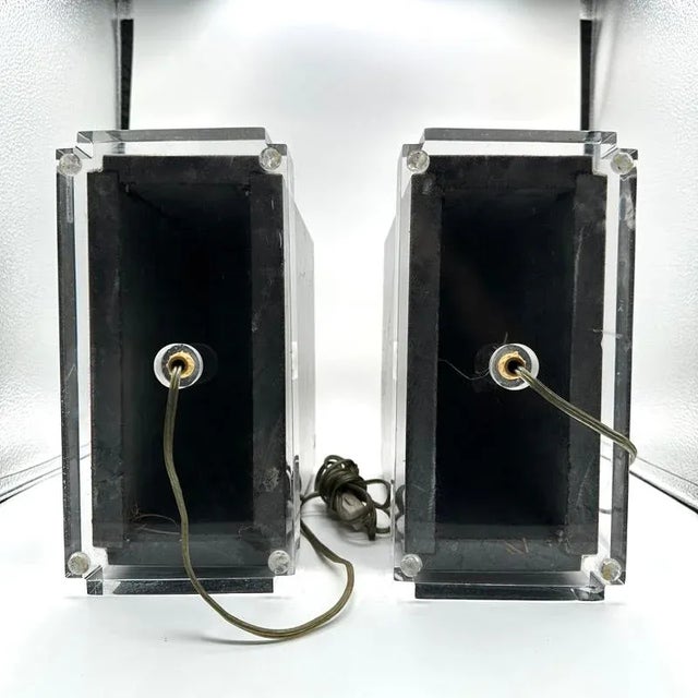 Pair of Bauer Lamp Co. Art Deco Style Black Marble and Lucite Lamps Circa 1985 For Sale - Image 11 of 11