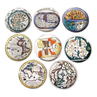 Piero Fornasetti Ceramic Map Coasters in the Antichi Planisferi Pattern For Sale