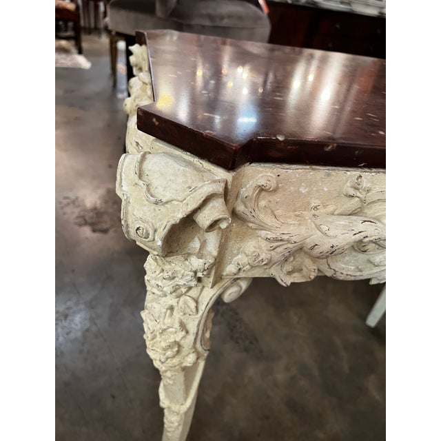 Vintage French Louis XV Rococo Style Carved & Painted Console Accent Table For Sale - Image 10 of 11