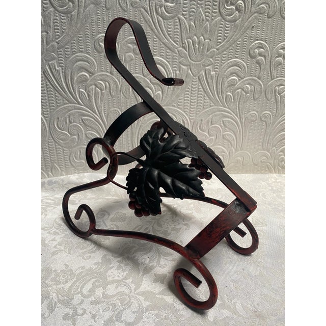 1960s Vintage Mid Century Iron Grapes and Leaves Wine Bottle Holder For Sale - Image 5 of 8