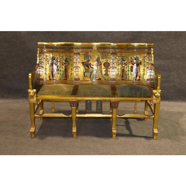 Unique Egyptian Revival Gilded Figural Bench With Carved Lions For Sale - Image 4 of 17