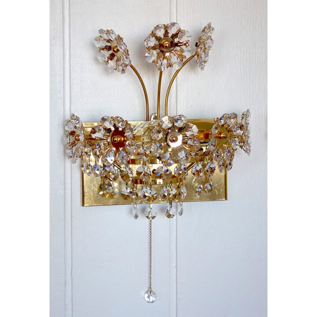 1970s Antique Brass Lead Crystal Wall Lamps from Weinfurtner, 1970s, Set of 2 For Sale - Image 5 of 9