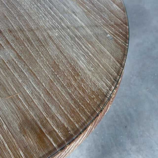 French Bleached Oak Side Table with Glass Top and Brass Detail, 1940s For Sale - Image 10 of 18
