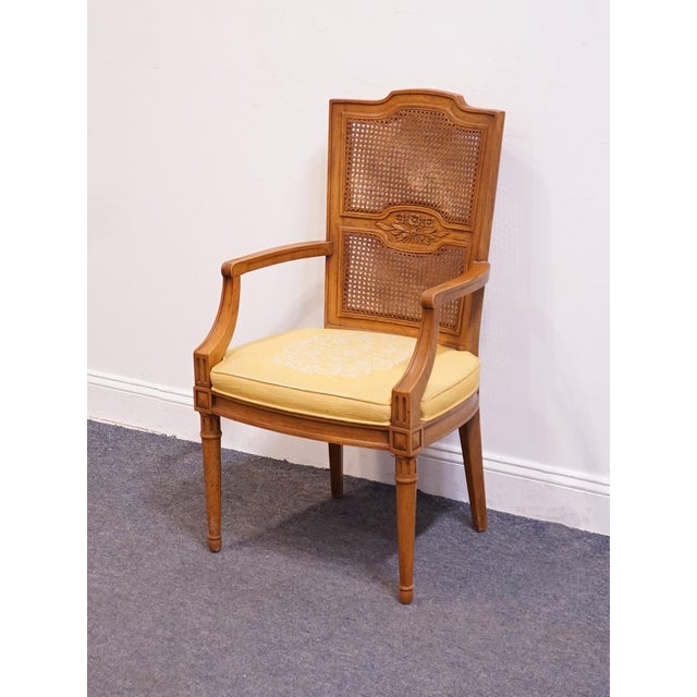 Henredon Henredon Furniture Walnut Italian Mediterranean Cane Back Dining Arm Chair For Sale - Image 4 of 10