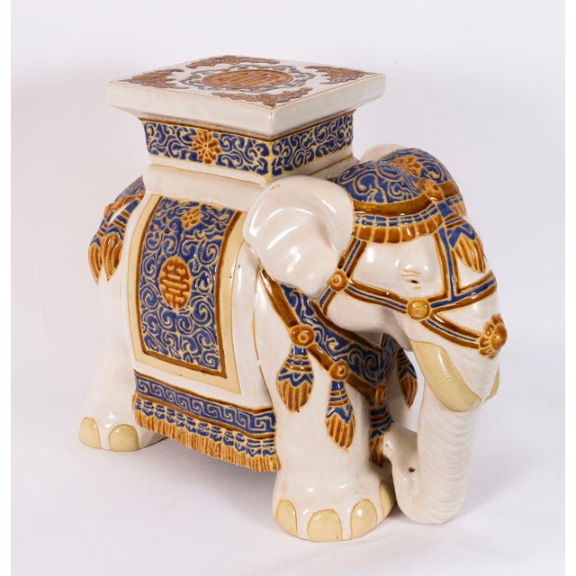 Vintage Glazed Pottery Elephant Garden Seat For Sale - Image 14 of 16