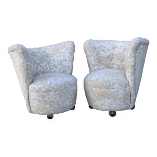 Mid Century Modern Asymmetrical Corkscrew Lounges Newly Reupholstered in Boucle - Pair For Sale