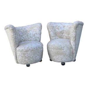 Mid Century Modern Asymmetrical Corkscrew Lounges Newly Reupholstered in Boucle - Pair