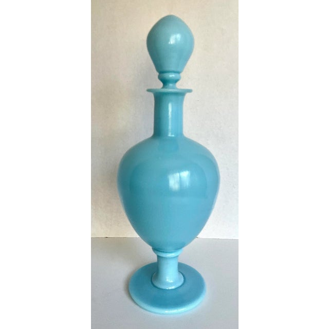 Early 20th Century Antique Portieux Vallerysthal French Blue Opaline Glass Decanter For Sale - Image 5 of 6