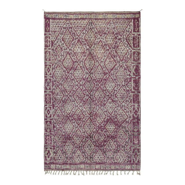 Vintage Moroccan Rug, Purple & Beige With Diamond Patterns - Rug & Kilim For Sale