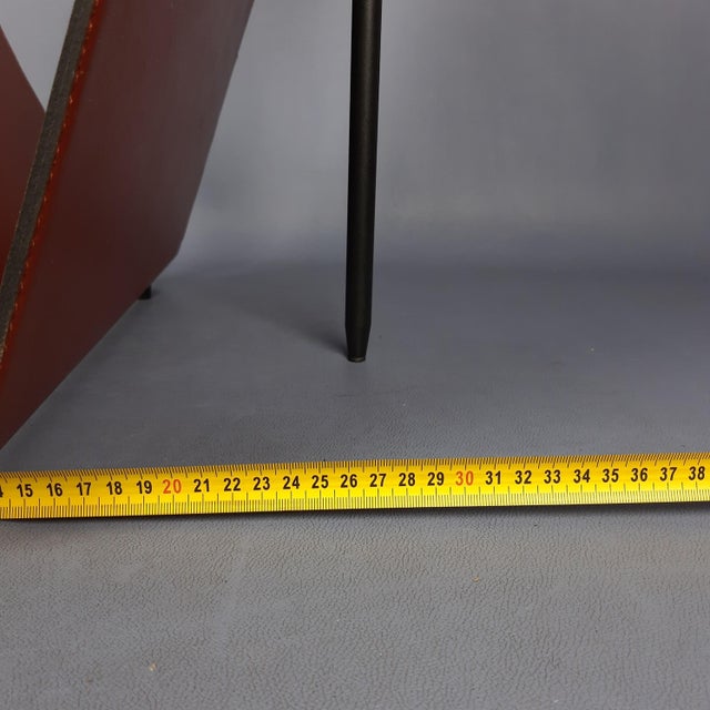 Vintage Italian Magazine Rack in Brown Leather and Metal, 1980s For Sale - Image 9 of 11