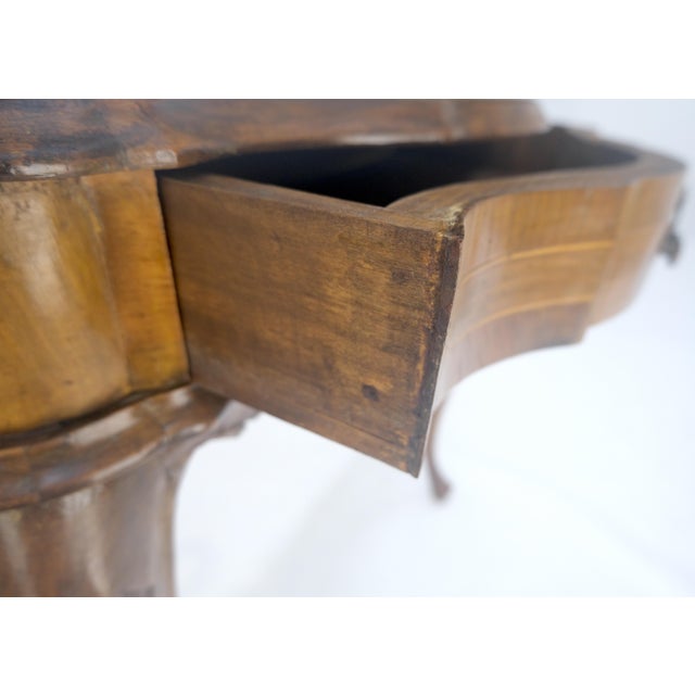 Arts & Crafts Italian One Drawer Thick Burl Olive Wood Veneers Patches Console Table MINT For Sale - Image 3 of 18