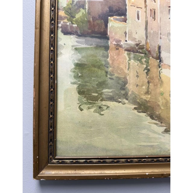 1930s French Watercolor of Sun-Drenched Houses in Period Gilt Frame For Sale - Image 9 of 12