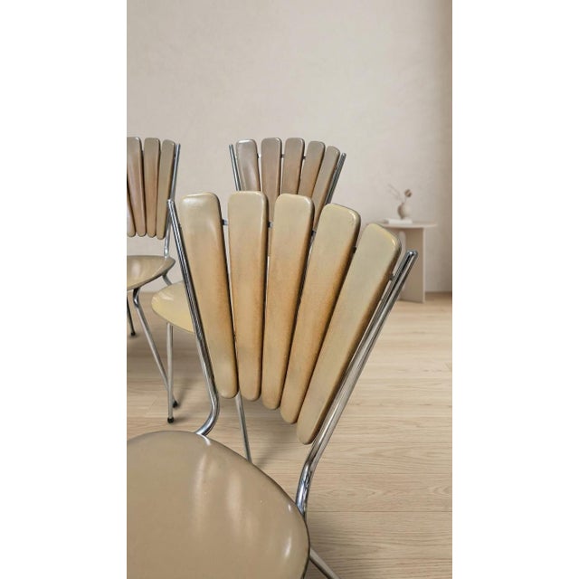 Vintage Fan-Back Dining Chairs with Beige Leatherette Upholstery, 1960s, Set of 6 For Sale - Image 9 of 18