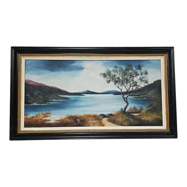 Mountain Lake Landscape Wood Frame Oil Painting For Sale