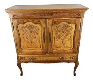 Vintage French Louis Carved Oak 2-Door Cupboard