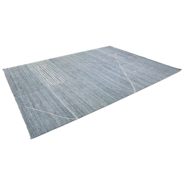 2020s Handmade Apadana's Blue Modern Moroccan Style Wool Rug For Sale In New York - Image 6 of 7