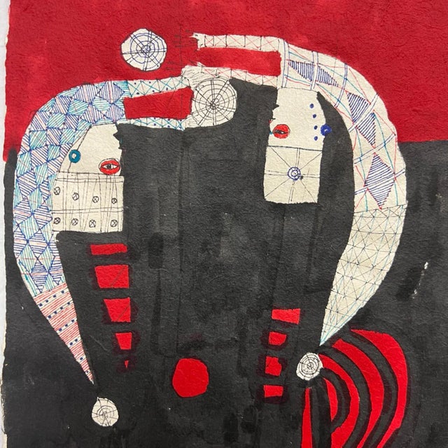 2010s 2011 Modern Art Black & Red Ink Drawing Oaxaca Mexico For Sale - Image 5 of 10