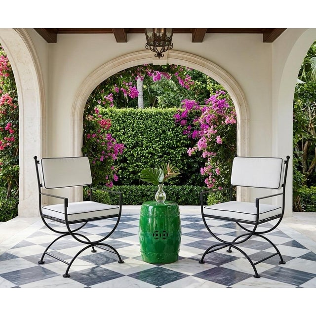 Pair of Neoclassical Style Powder-Coated Iron Curule Armchairs For Sale - Image 9 of 12