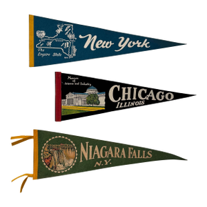 Vintage Americana Felt Flag Pennants New York & Chicago Decorative Objects, Set of 3