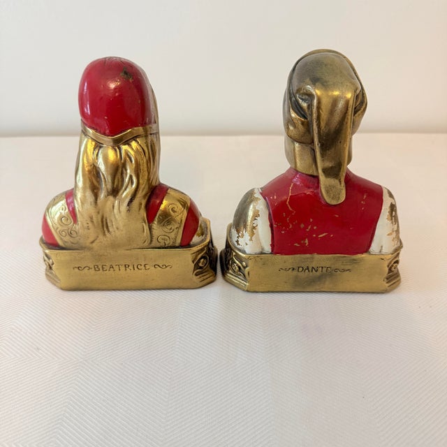 1940s Daison Metalliques 24k Gold Plated Cast Metal Dante & Beatrice Bookends For Sale - Image 9 of 12