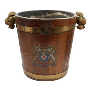 Mid-Late 19th Century English Wood & Brass Fire Bucket