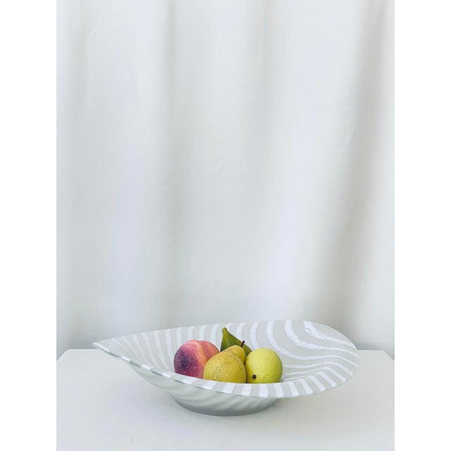 Large glass bowl by Peill & Putzler from the 1970s. Matt glass with irregular white stripes in a zebra style. Marked with...