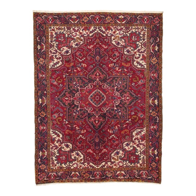 Mid 20th Century Mid 20th Century Vintage Persian Heriz Rug - 08'00 x 11'06 For Sale