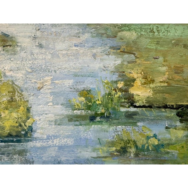 Impressionist Countryside Meadow & Sky Scene - Large Square Canvas For Sale - Image 9 of 11