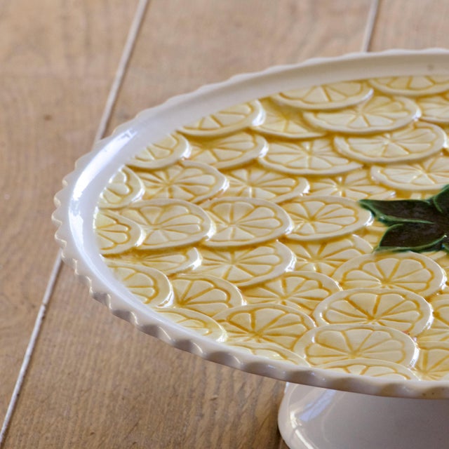 Large Hand-Painted Lemon-Colored Slipware Cake and Tart Display Stand, 1960s For Sale - Image 3 of 8