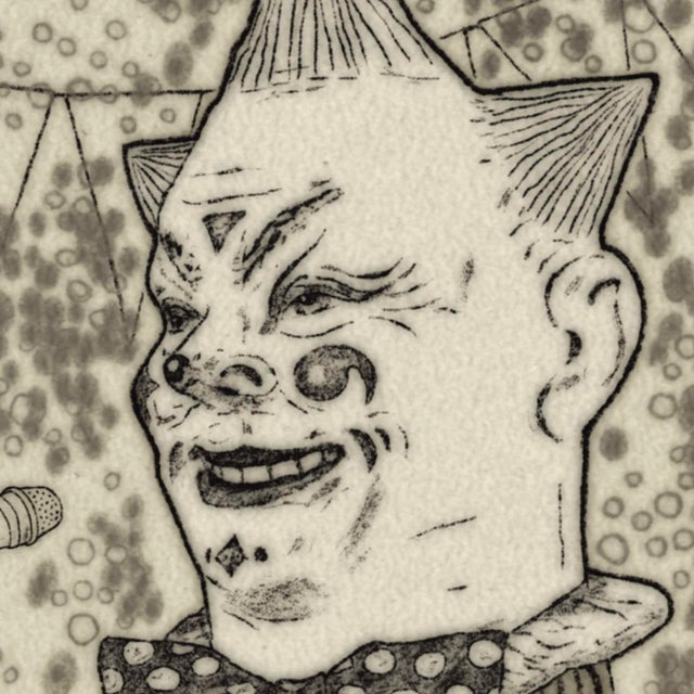 From Steve Moors’ Yellow Pages series, this 2024 work presents a theatrical stage scene populated by strange figures and...