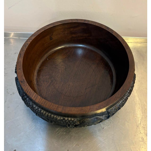 1960s Hand Carved Wood Elephant Serving Bowl For Sale - Image 4 of 4