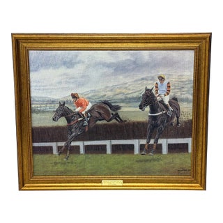 1984 Cheltenham Gold Cup Original Equestrian Oil Painting Signed by Jockeys John Francome and Phil Tuck. For Sale