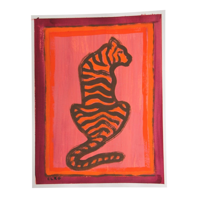 Tiger Expressionism Abstract Shabby Chic Maroon Orange Sepia Original Painting Cleo Plowden For Sale