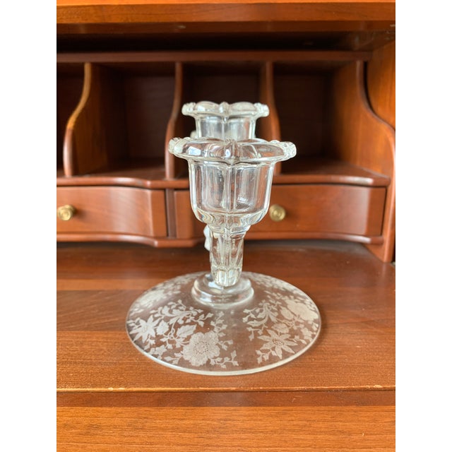Vintage pair of crystal candlestick Holders . Cambridge Wildflower looks like two hands gently cupping a flower. There is...