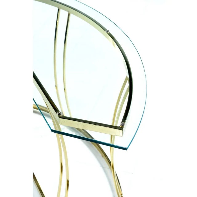 Gold Curved 1970s Gold Brass Colored Sofa Table Console With Glass Top For Sale - Image 8 of 12