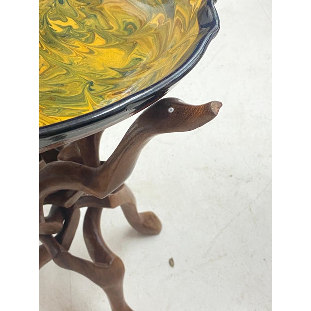 Large Ceramic Vide Poche on Tripod Base in Wood with Sculpted Birds, France, 1960s For Sale - Image 9 of 14