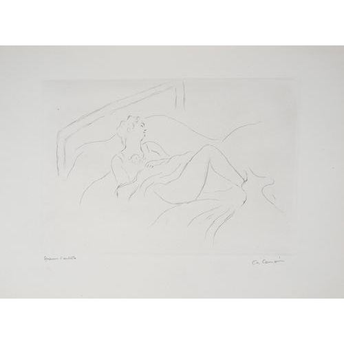 Charles CAMOIN Young woman lying on the bed Original etching on vellum Signed in pencil lower right Numbered / 100 26.2 x...