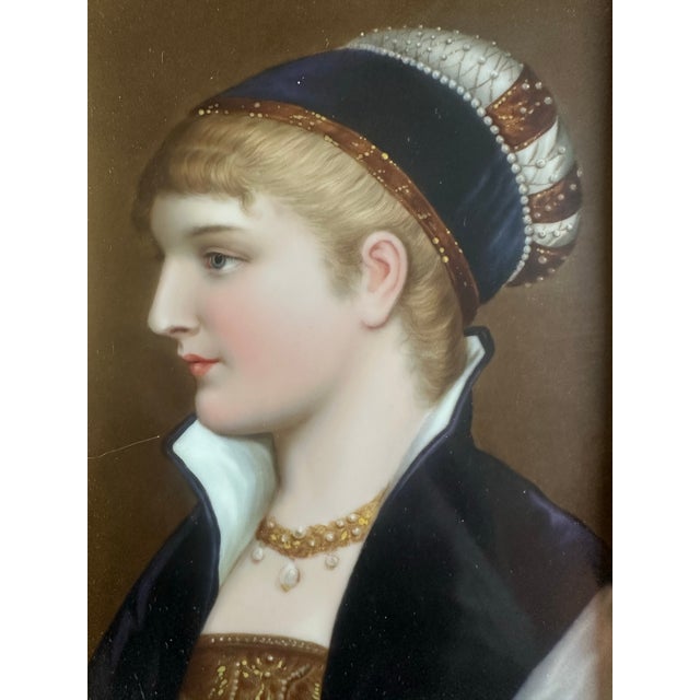 Antique Hand-Painted Porcelain Portrait Plaque Inscribed W. Menzler For Sale - Image 4 of 6