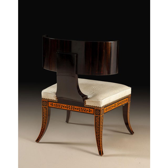 Neoclassical Ebony Accent Chair With Classical Figural Inlay For Sale - Image 4 of 4