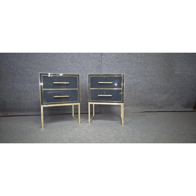 Wood Bedside Tables with Grey Murano Glass by Justfurnituress Designer, Set of 2 For Sale - Image 4 of 10