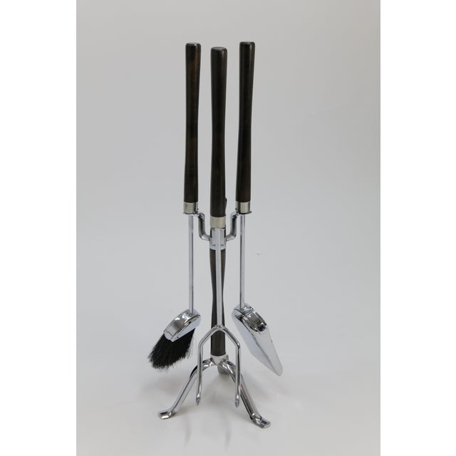Mid Century Chrome and Wood Fireplace Tools For Sale - Image 11 of 17