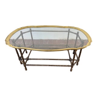 Brass, Glass, and Tortoise Wood Coffee Table, C 1980’s For Sale