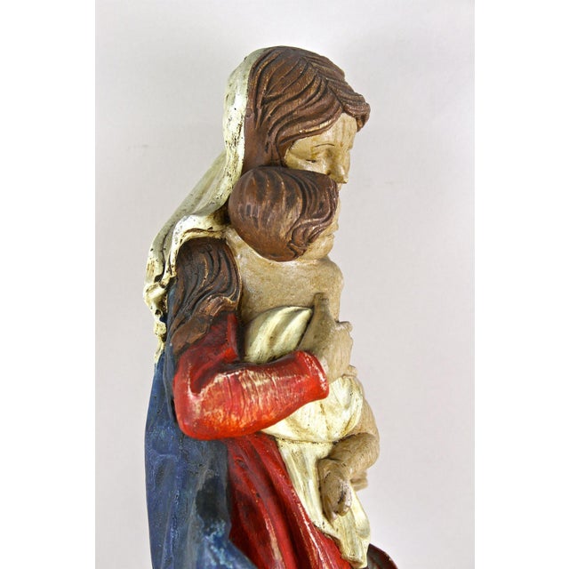 Antique Polychrome Virgin and Child Wall Sculpture, 1760 For Sale - Image 6 of 18