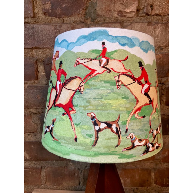 Green Fox Hunt Original Whimsical Hand Painted Tabletop Lampshade by Pauline De Roussy De Sales For Sale - Image 8 of 11
