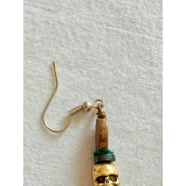 Vintage 1990s Gothic Tribal Brass Skull Shoulder Duster Earrings, Pair For Sale - Image 9 of 14