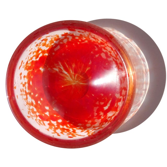 Mid-Century Modern Murano Dino Martens 1950s Orange Spots Iridescent Surface Italian Art Glass Decorative Bowl, as Is For Sale - Image 3 of 11