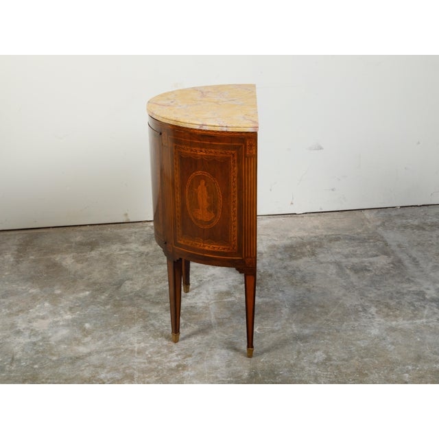 Italian Neoclassical 18th Century Walnut Demilune Cabinet with Marquetry Décor For Sale - Image 11 of 12
