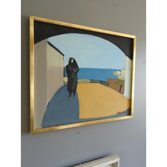 Mid-Century Modern 'Seaside Passage' Vintage Coastal Landscape With Figure Oil Painting by Swedish Artist Eric Elfvén (1921–2008), Framed For Sale - Image 4 of 12