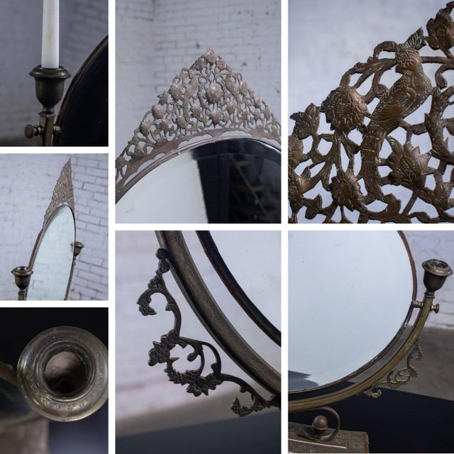 Late 19th to Early 20th Century Art Nouveau Tabletop Metal Vanity Oval Beveled Mirror W/Candle Holders For Sale - Image 9 of 18