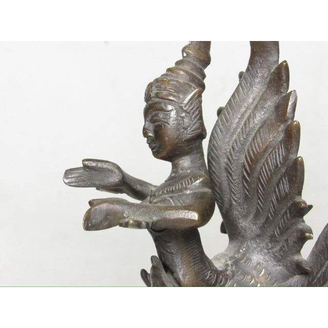 Pair of Antique Thai Bronze Kinnaris Figurines For Sale - Image 9 of 18